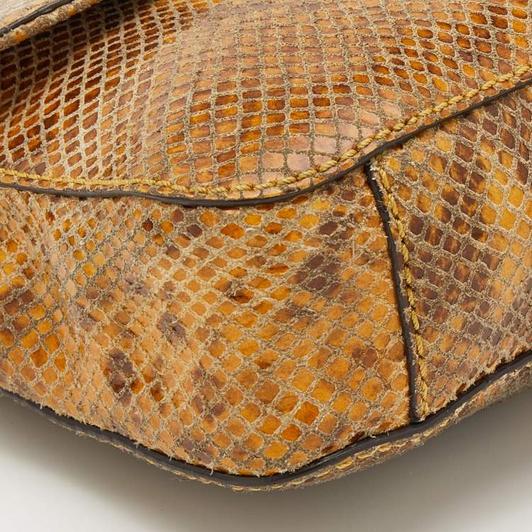 Pre Owned Michael Kors Honey Python Embossed Suede Shoulder Bag