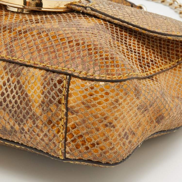 Pre Owned Michael Kors Honey Python Embossed Suede Shoulder Bag