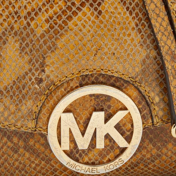 Pre Owned Michael Kors Honey Python Embossed Suede Shoulder Bag