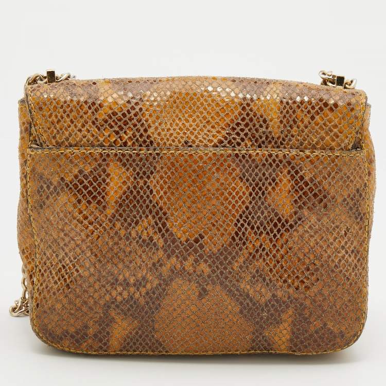 Pre Owned Michael Kors Honey Python Embossed Suede Shoulder Bag