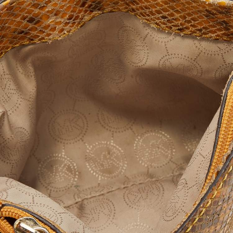 Pre Owned Michael Kors Honey Python Embossed Suede Shoulder Bag