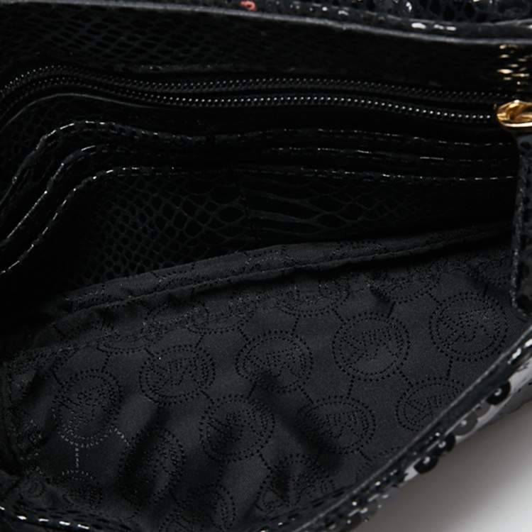Pre Owned Michael Kors Black Sequins And Python Effect Leather Flap Shoulder Bag