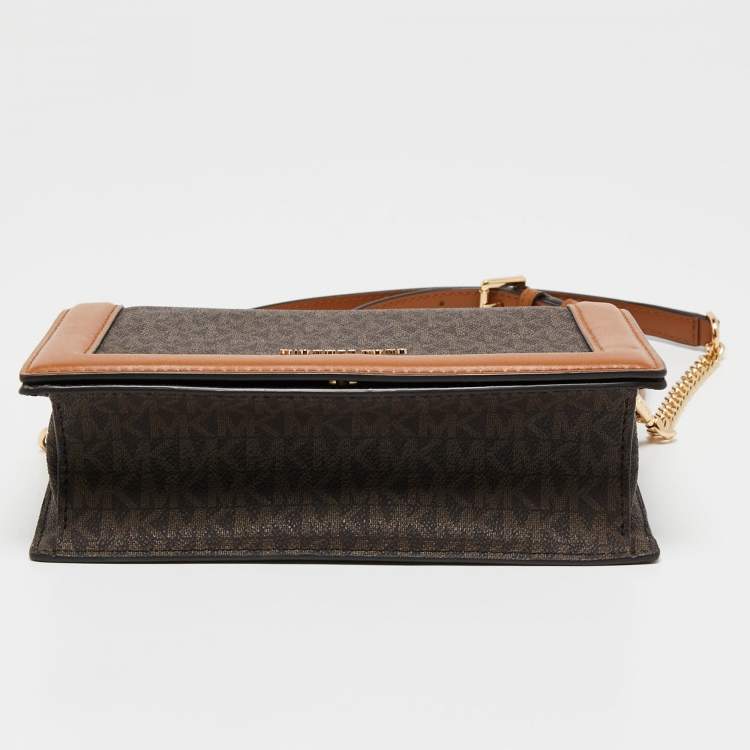 Pre Owned Michael Kors Brown Coated Canvas Leather Jet Set Shoulder Bag