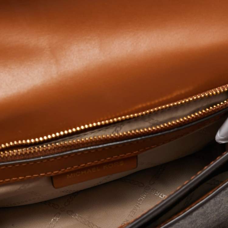 Pre Owned Michael Kors Brown Coated Canvas Leather Jet Set Shoulder Bag