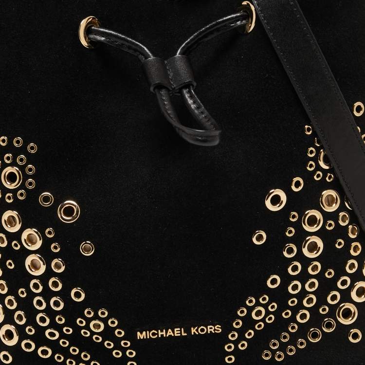 Pre Owned Michael Kors Black Suede And Leather Marigold Bucket Bag