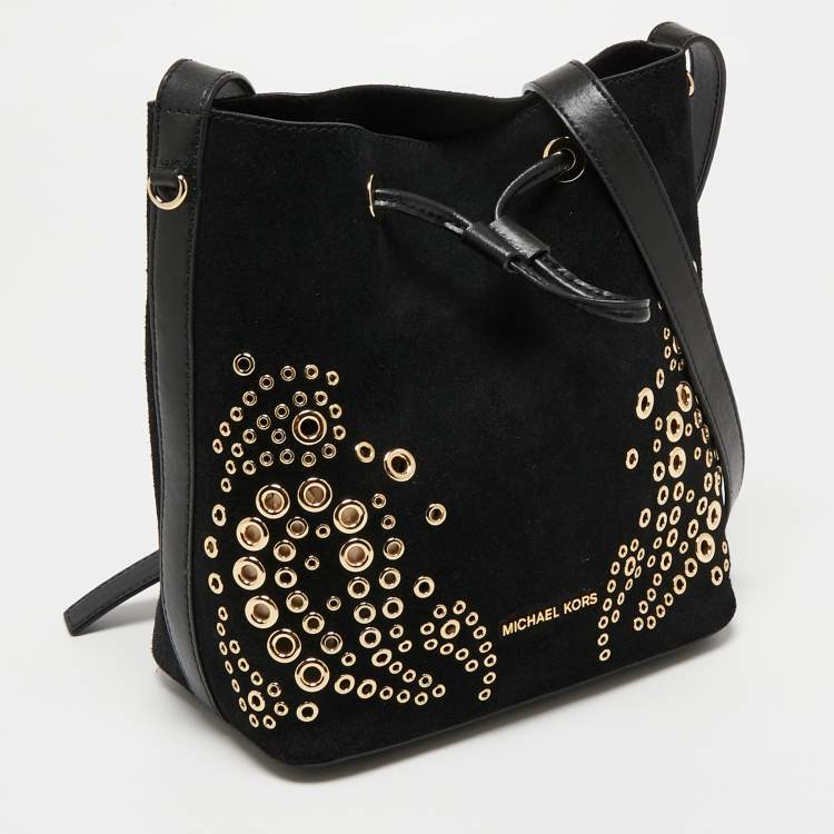 Pre Owned Michael Kors Black Suede And Leather Marigold Bucket Bag