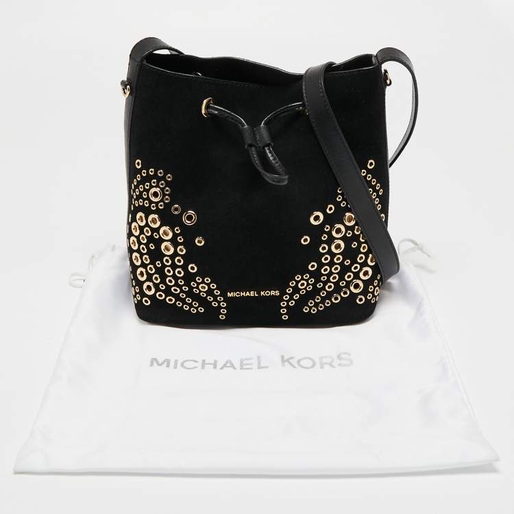 Pre Owned Michael Kors Black Suede And Leather Marigold Bucket Bag
