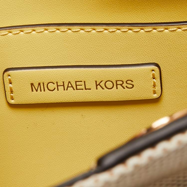 Pre Owned Michael Kors Beige/Yellow Canvas and Leather Small Emilia Bucket Bag