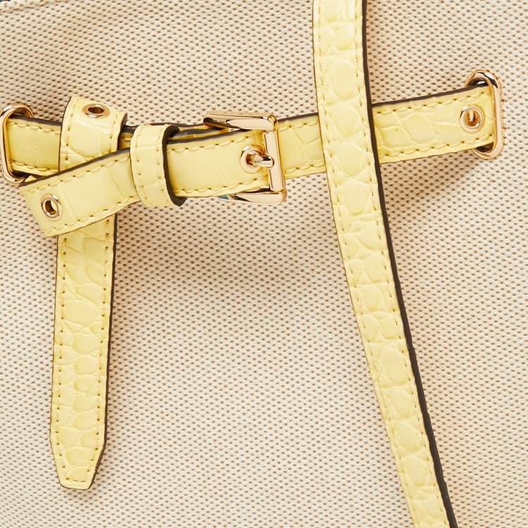 Pre Owned Michael Kors Beige/Yellow Canvas and Leather Small Emilia Bucket Bag