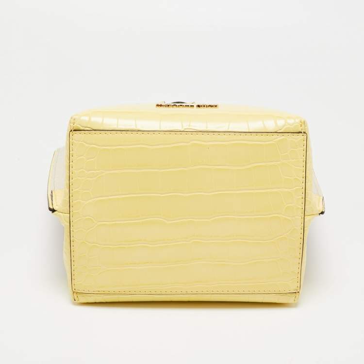 Pre Owned Michael Kors Beige/Yellow Canvas and Leather Small Emilia Bucket Bag