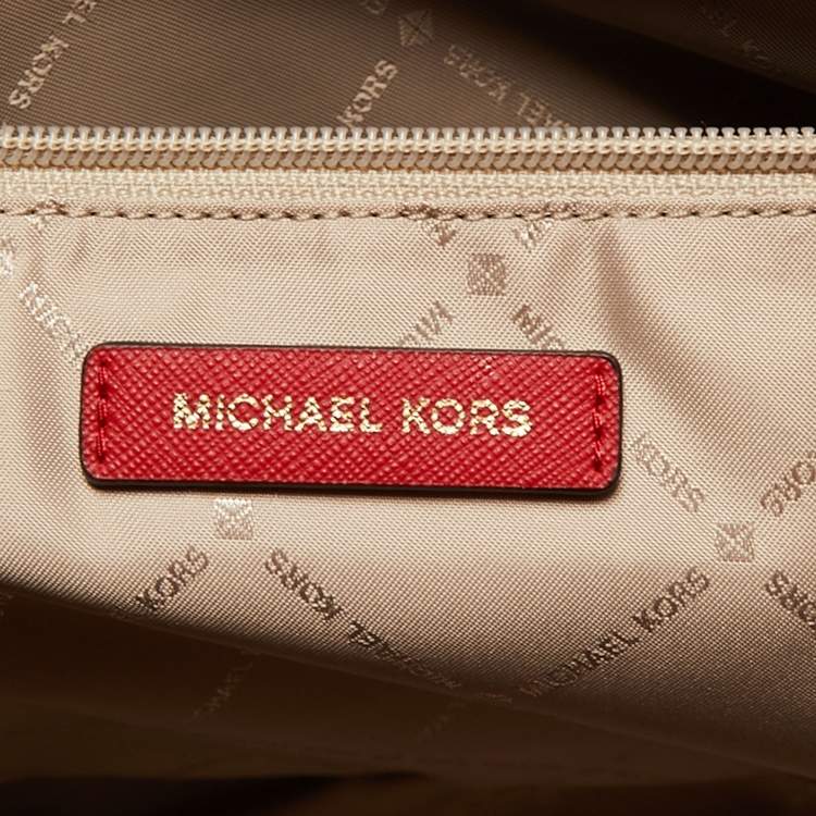 Pre Owned Michael Kors Red Leather Large Jet Set Travel Tote
