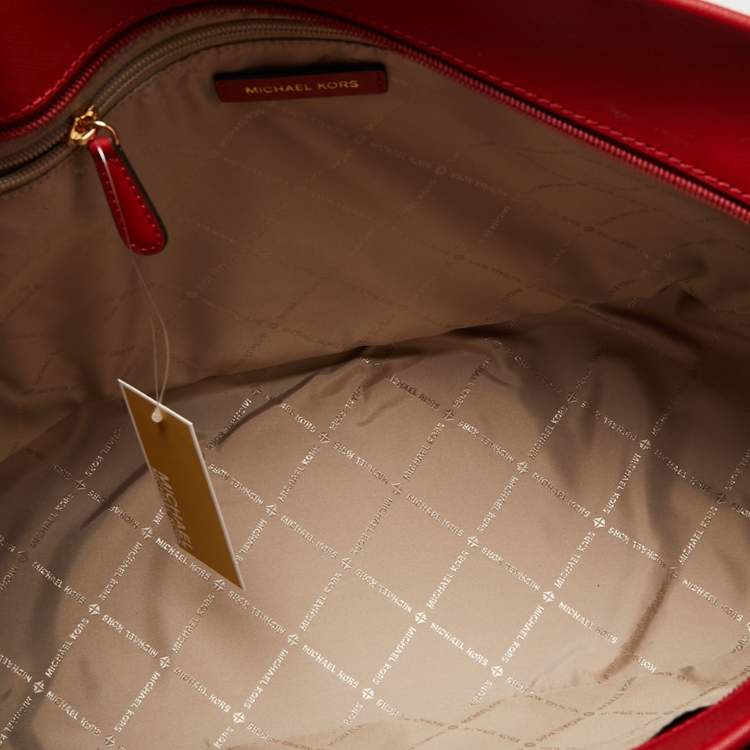 Pre Owned Michael Kors Red Leather Large Jet Set Travel Tote