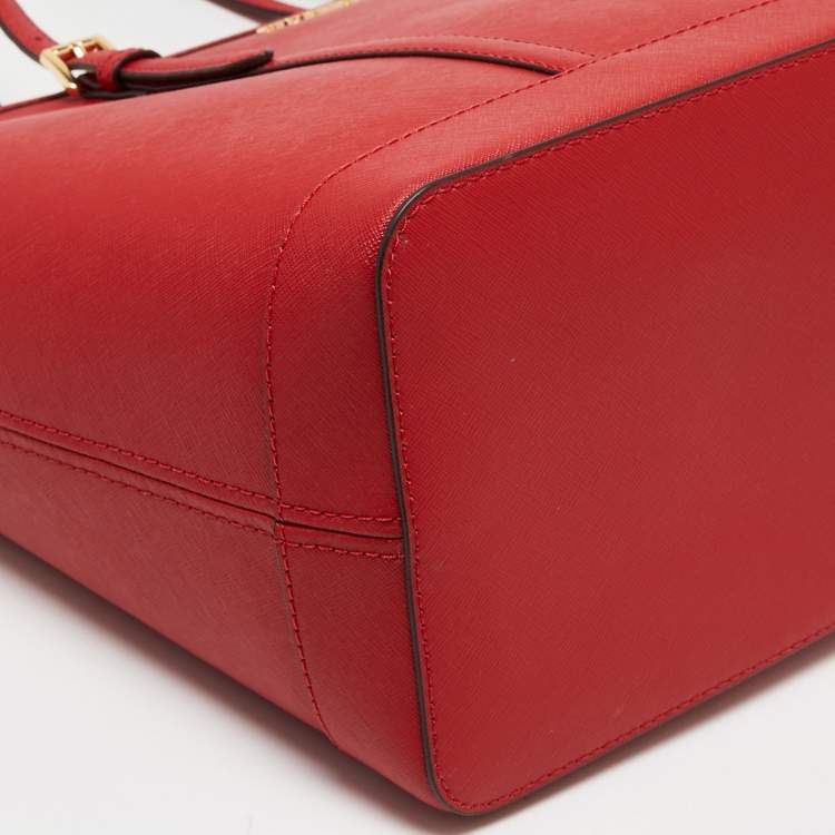 Pre Owned Michael Kors Red Leather Large Jet Set Travel Tote