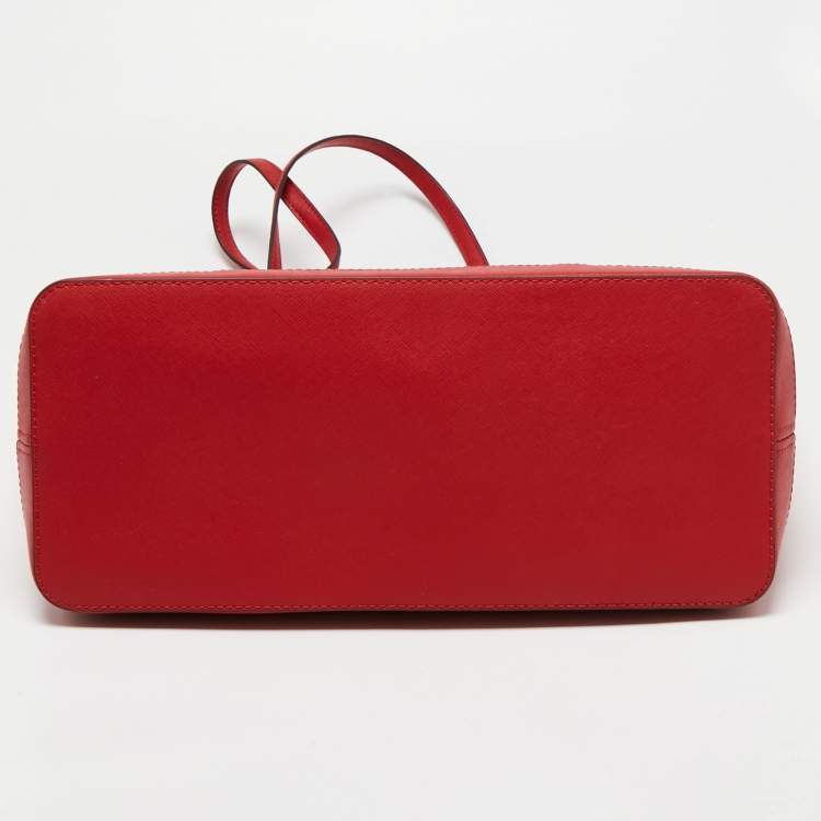 Pre Owned Michael Kors Red Leather Large Jet Set Travel Tote