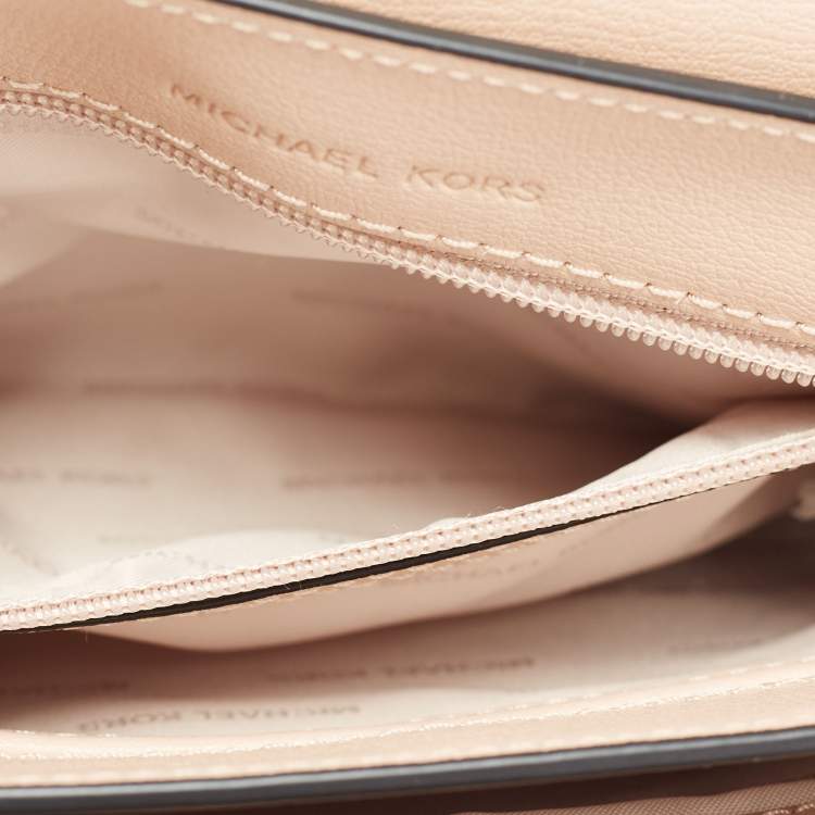 Pre Owned Michael Kors Black/Peach Printed Leather Medium Sloan Shoulder Bag