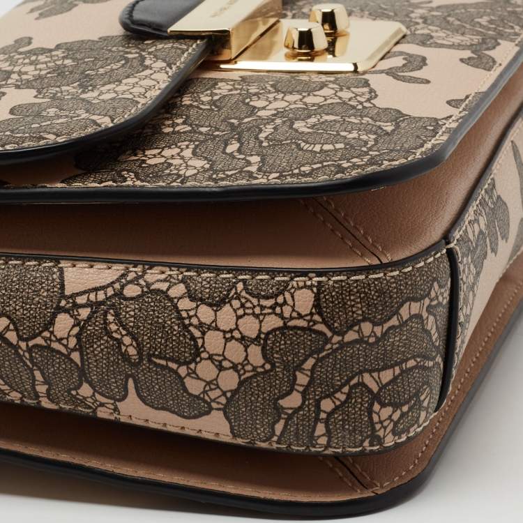 Pre Owned Michael Kors Black/Peach Printed Leather Medium Sloan Shoulder Bag