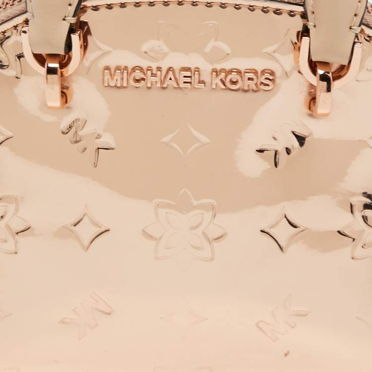Pre Owned Michael Kors Rose Gold Patent and Leather Extra Small Emmy Dome Satchel