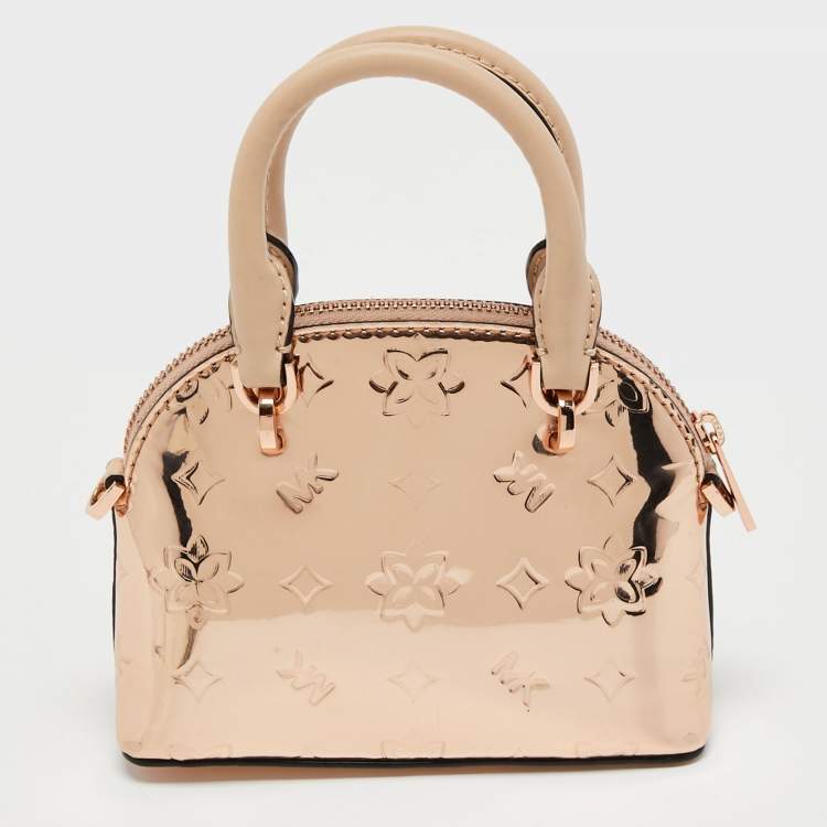 Pre Owned Michael Kors Rose Gold Patent and Leather Extra Small Emmy Dome Satchel