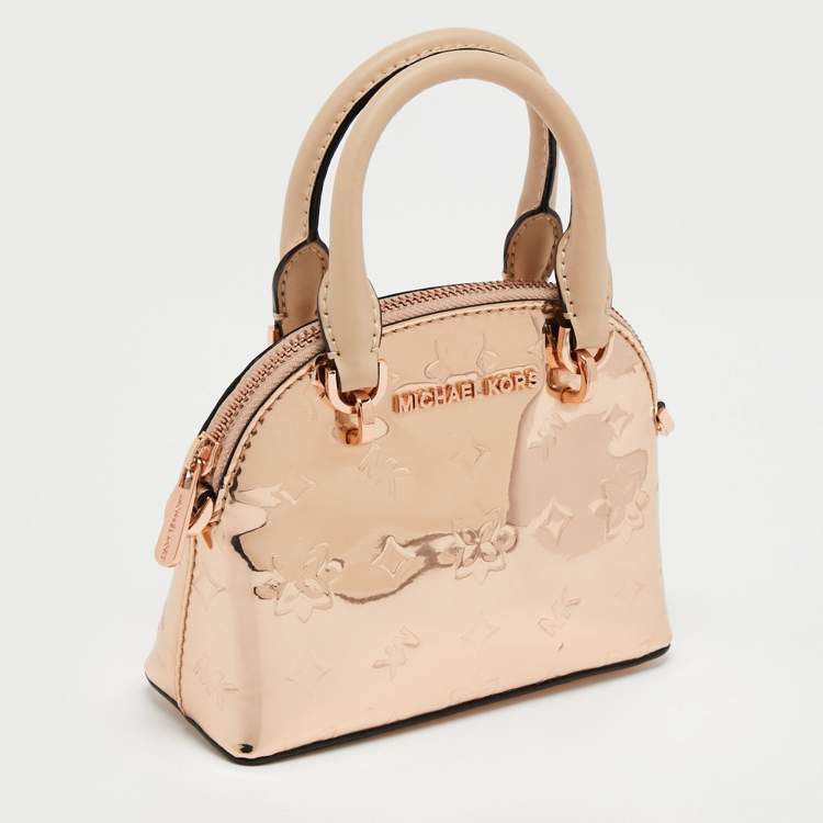 Pre Owned Michael Kors Rose Gold Patent and Leather Extra Small Emmy Dome Satchel
