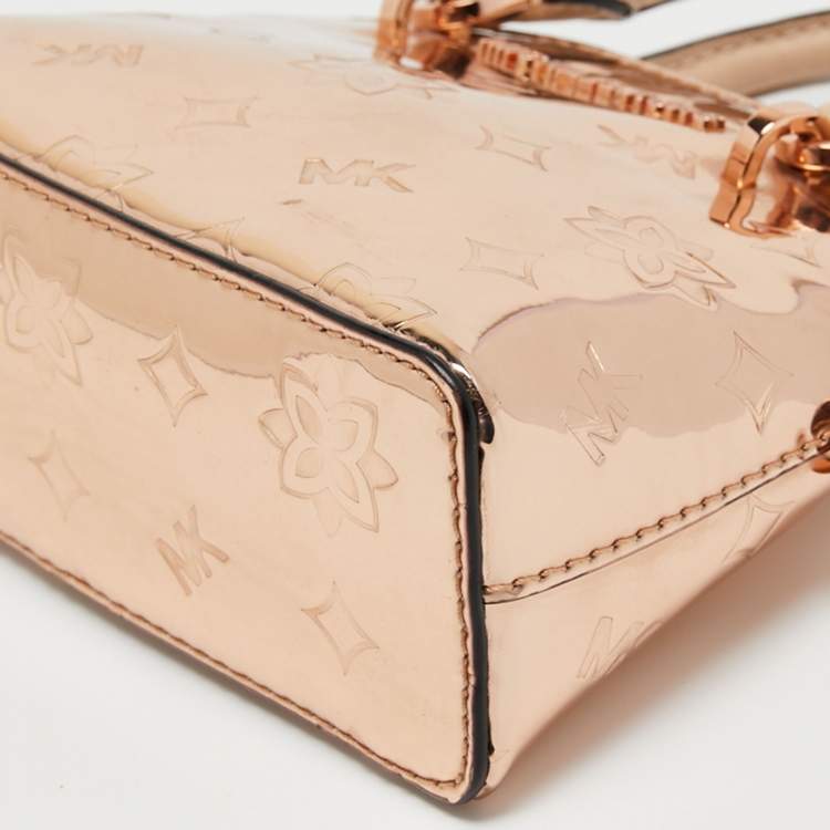 Pre Owned Michael Kors Rose Gold Patent and Leather Extra Small Emmy Dome Satchel