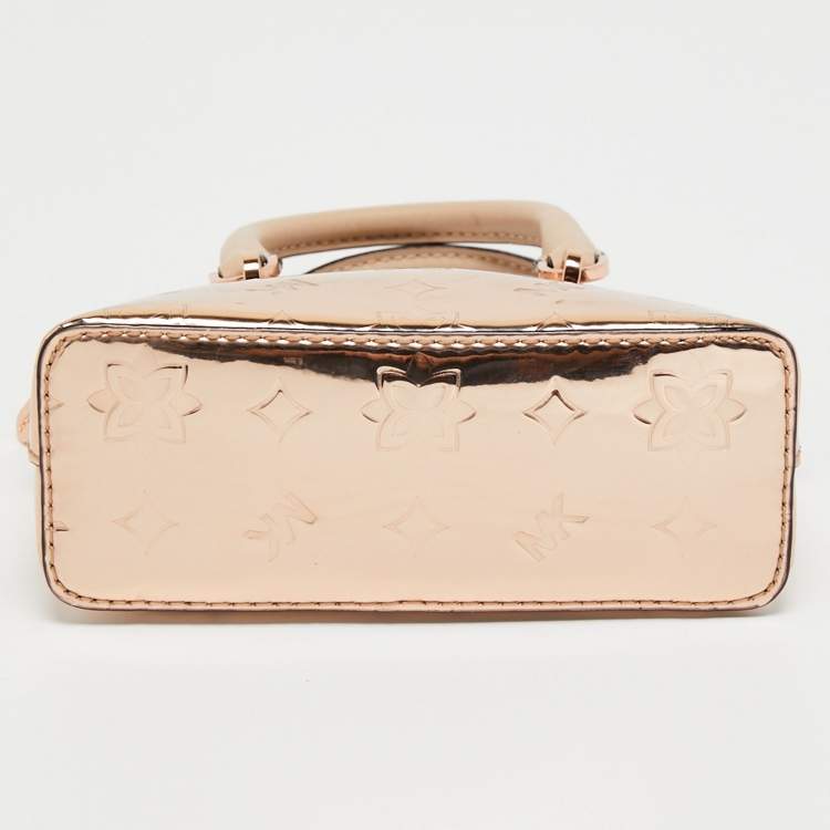 Pre Owned Michael Kors Rose Gold Patent and Leather Extra Small Emmy Dome Satchel