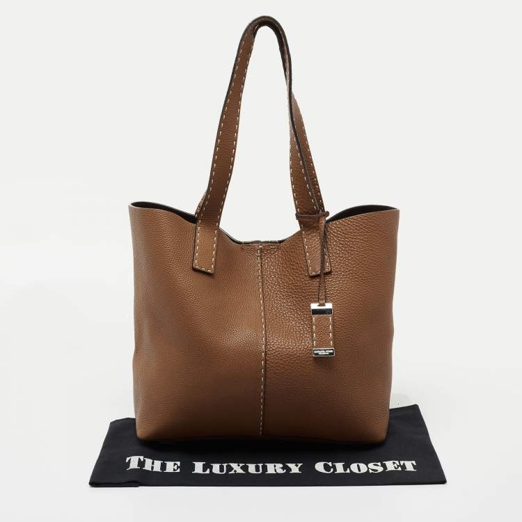 Pre Owned Michael Kors Brown Grained Leather Medium Tote