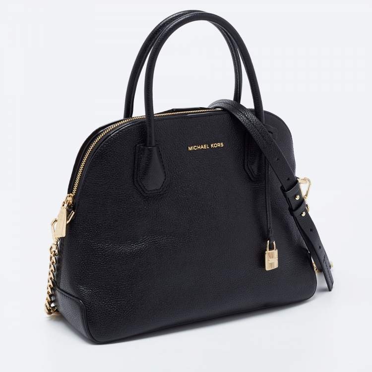 Pre Owned Michael Kors Black Pebbled Leather Large Dome Mercer Satchel