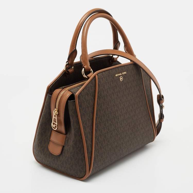 Pre Owned Michael Kors Signature Coated Canvas and Leather Medium Cleo Tote