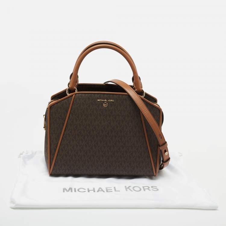 Pre Owned Michael Kors Signature Coated Canvas and Leather Medium Cleo Tote