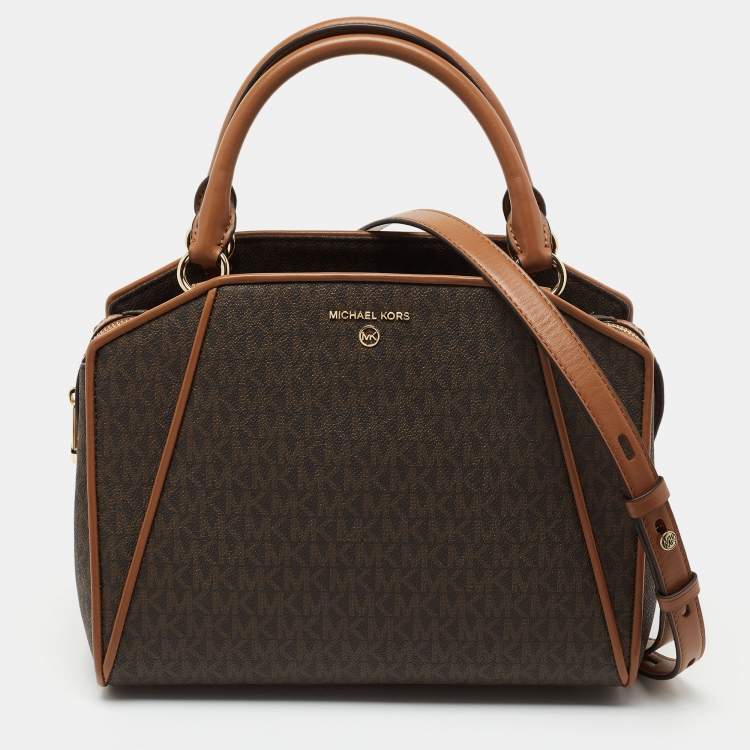 Pre Owned Michael Kors Signature Coated Canvas and Leather Medium Cleo Tote