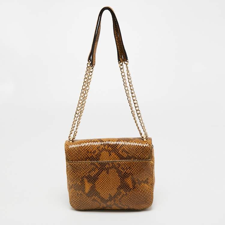Pre Owned Michael Kors Yellow Python Embossed Leather Fulton Shoulder Bag