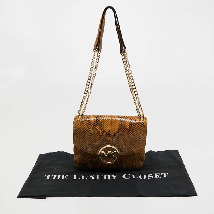 Pre Owned Michael Kors Yellow Python Embossed Leather Fulton Shoulder Bag