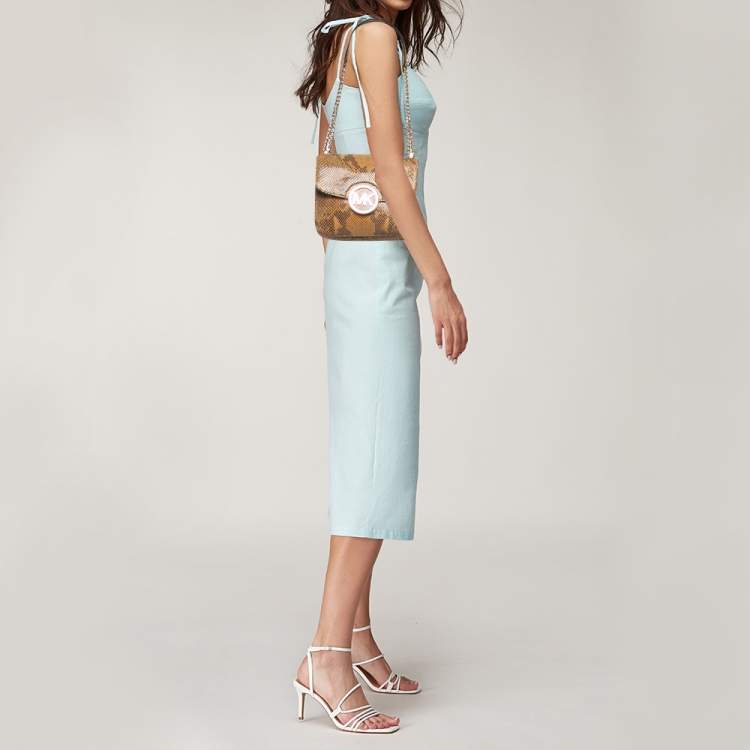 Pre Owned Michael Kors Yellow Python Embossed Leather Fulton Shoulder Bag