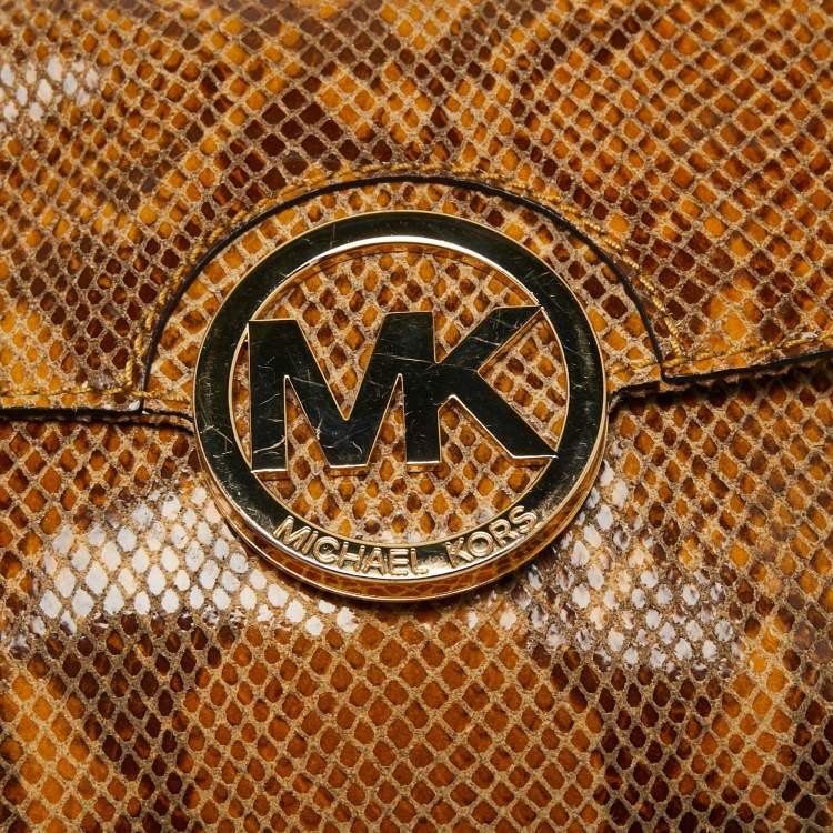 Pre Owned Michael Kors Yellow Python Embossed Leather Fulton Shoulder Bag