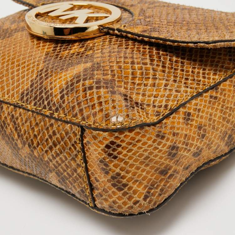 Pre Owned Michael Kors Yellow Python Embossed Leather Fulton Shoulder Bag