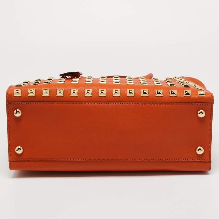 Pre Owned MICHAEL Michael Kors Orange Leather Large Studded Hamilton Tote