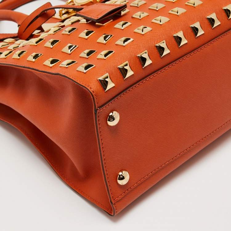 Pre Owned MICHAEL Michael Kors Orange Leather Large Studded Hamilton Tote
