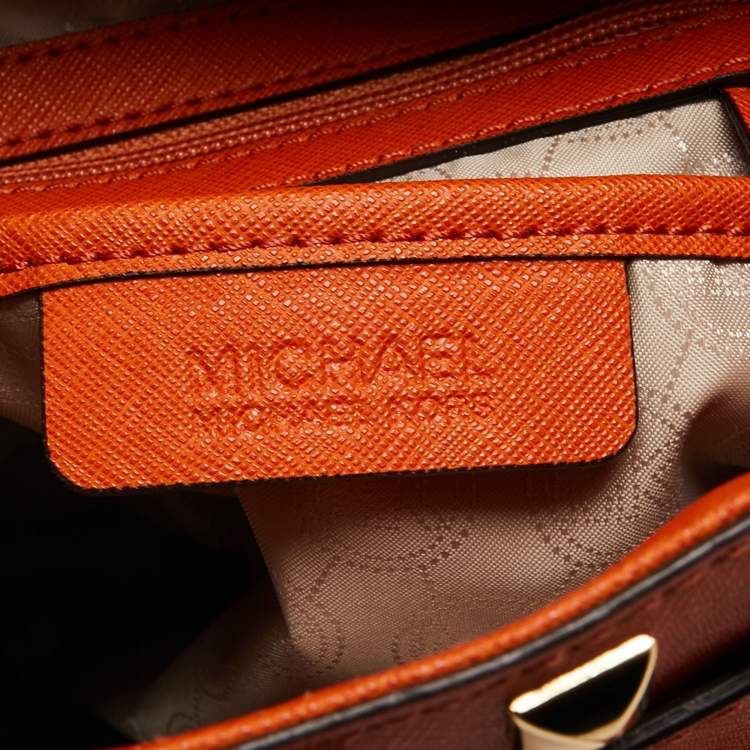 Pre Owned MICHAEL Michael Kors Orange Leather Large Studded Hamilton Tote