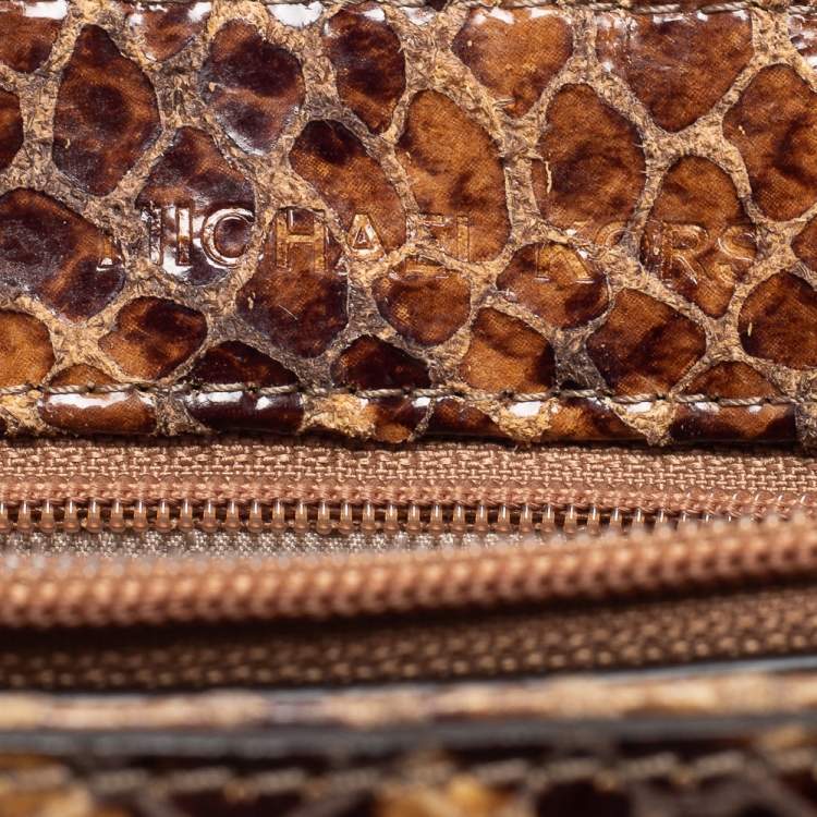 Pre Owned Michael Kors Beige/Brown Python Embossed Leather Small Sloan Flap Shoulder Bag