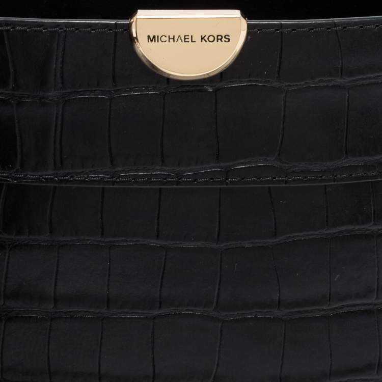 Pre Owned Michael Kors Black Croc Embossed Leather Mini Bea Bucket Bag