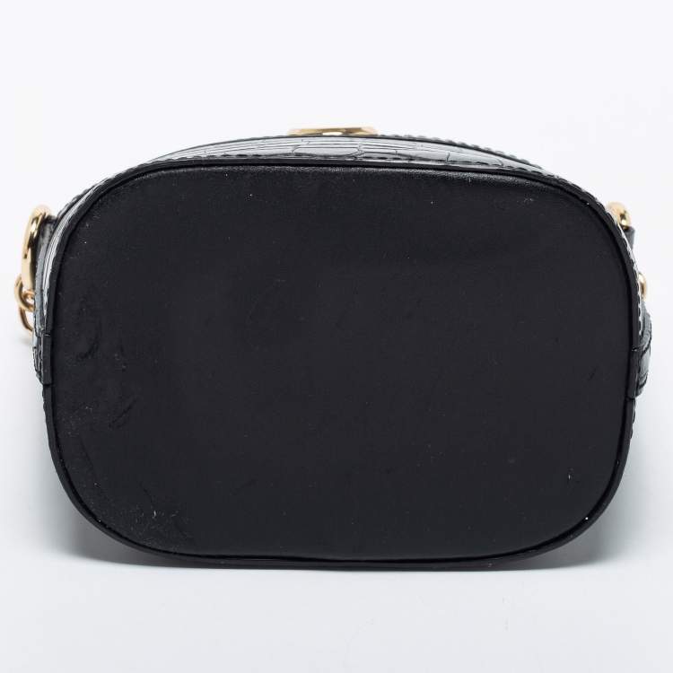 Pre Owned Michael Kors Black Croc Embossed Leather Mini Bea Bucket Bag