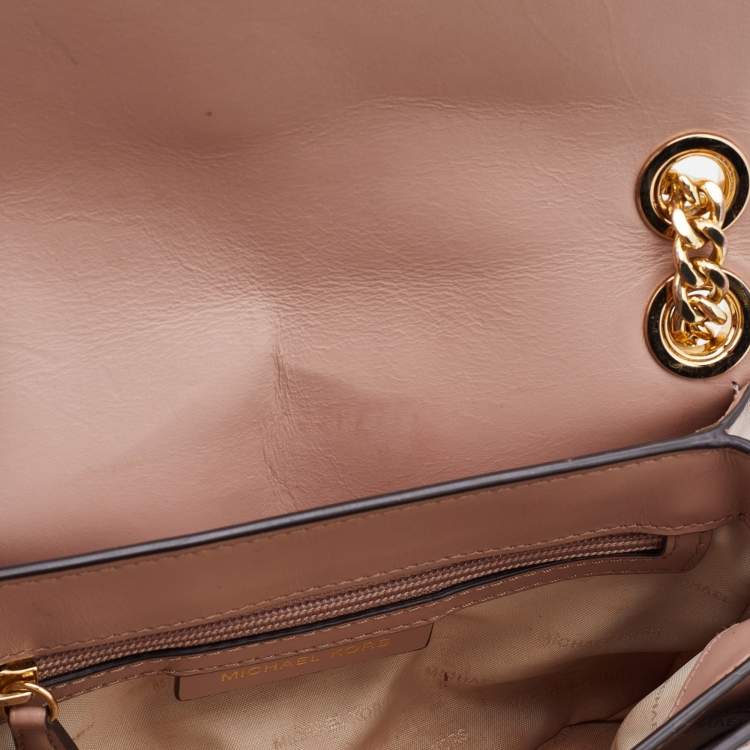 Pre Owned Michael Kors Beige Striped Leather Sloan Shoulder Bag