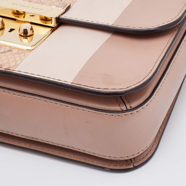 Pre Owned Michael Kors Beige Striped Leather Sloan Shoulder Bag