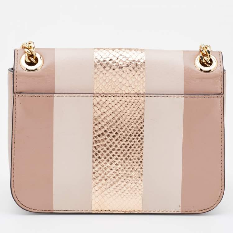 Pre Owned Michael Kors Beige Striped Leather Sloan Shoulder Bag
