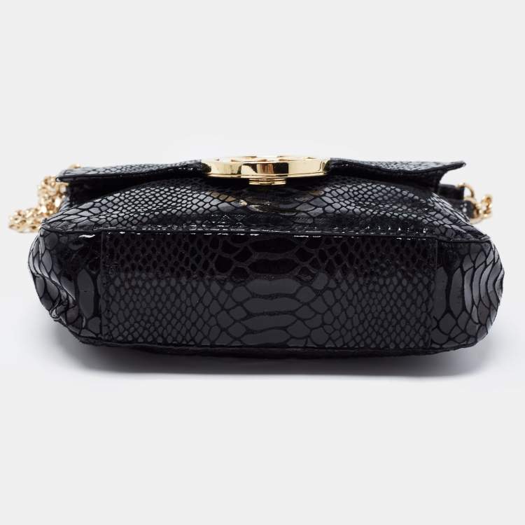 Pre Owned Michael Kors Black Python Embossed Leather Fulton Shoulder Bag