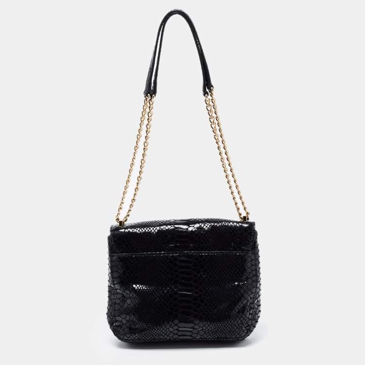 Pre Owned Michael Kors Black Python Embossed Leather Fulton Shoulder Bag