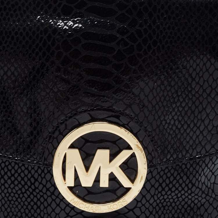 Pre Owned Michael Kors Black Python Embossed Leather Fulton Shoulder Bag