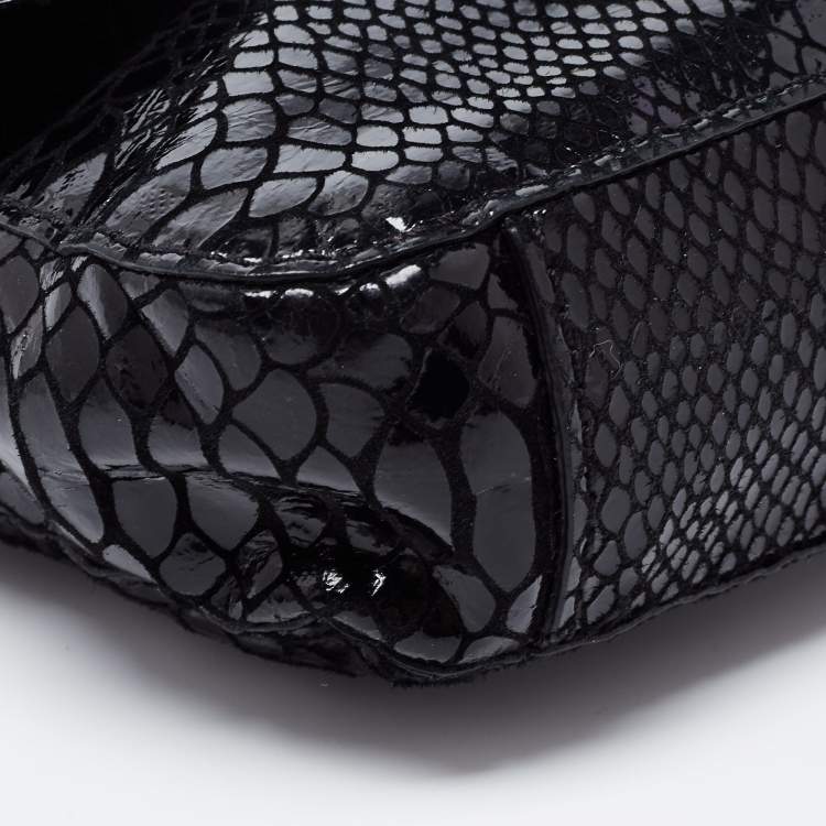 Pre Owned Michael Kors Black Python Embossed Leather Fulton Shoulder Bag