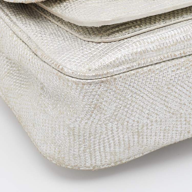 Pre Owned Michael Kors Silver Lizard Embossed Leather Small Sloan Shoulder Bag