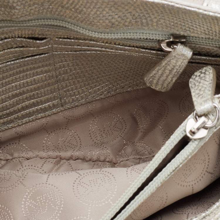 Pre Owned Michael Kors Silver Lizard Embossed Leather Small Sloan Shoulder Bag
